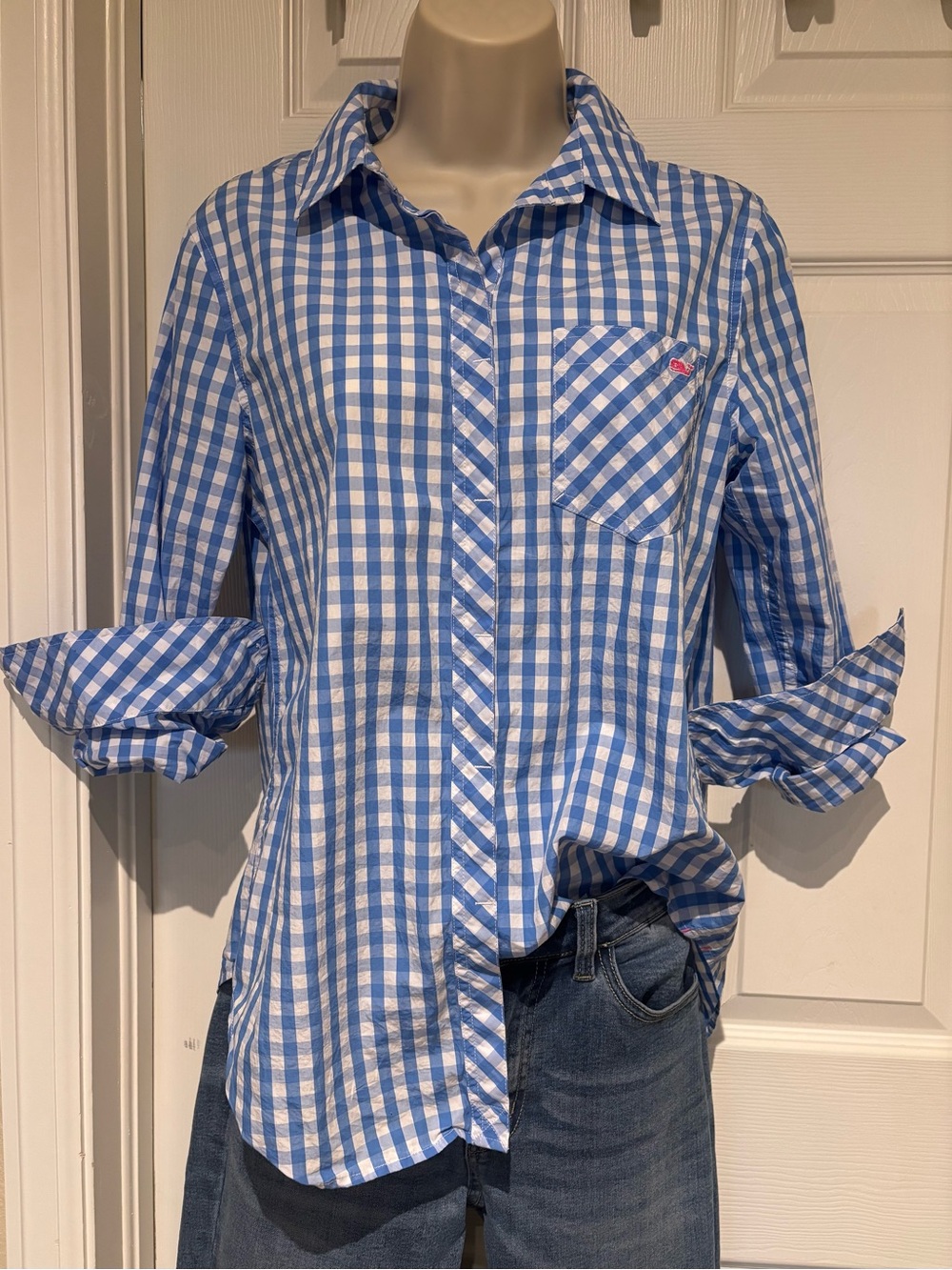 Vineyard Vines Blue and White Gingham Relaxed Shirt